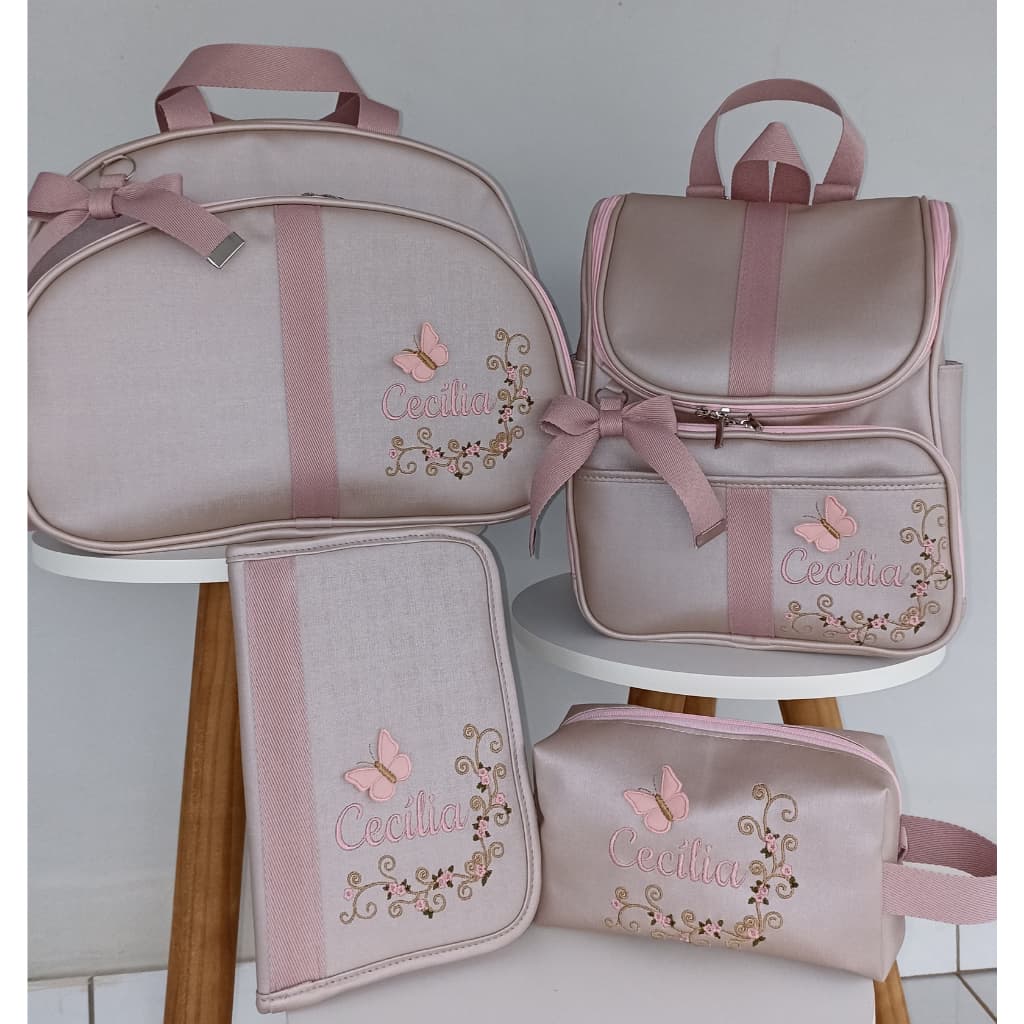 Bolsa Maternidade Personalizada com Nome Bordado | Bolsa de Bebê Maternidade Menina Borboletas | Kit Maternidade Luxo