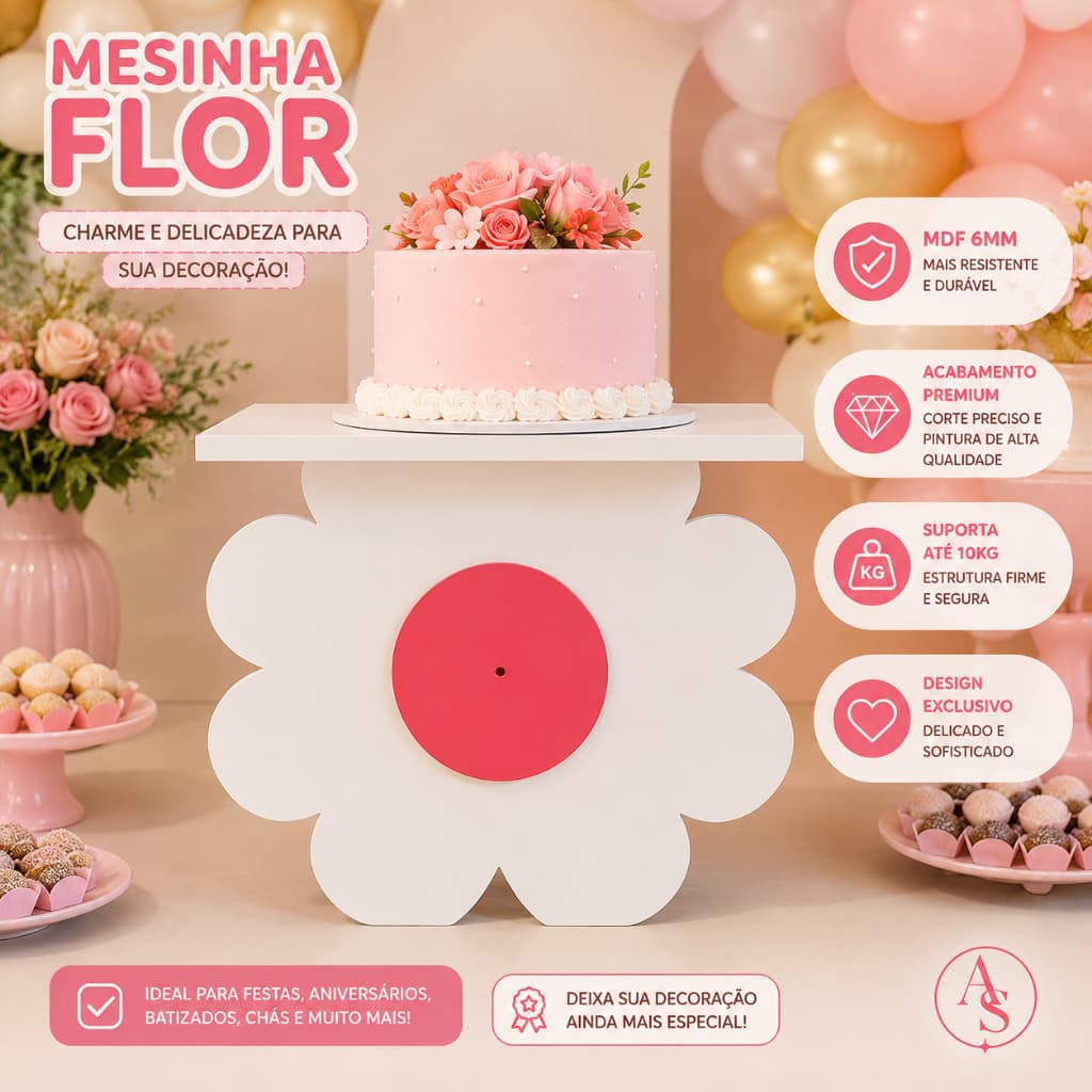 Novas Mesinhas Flor Margarida Temático Desmontável Decoração Mdf Pintado