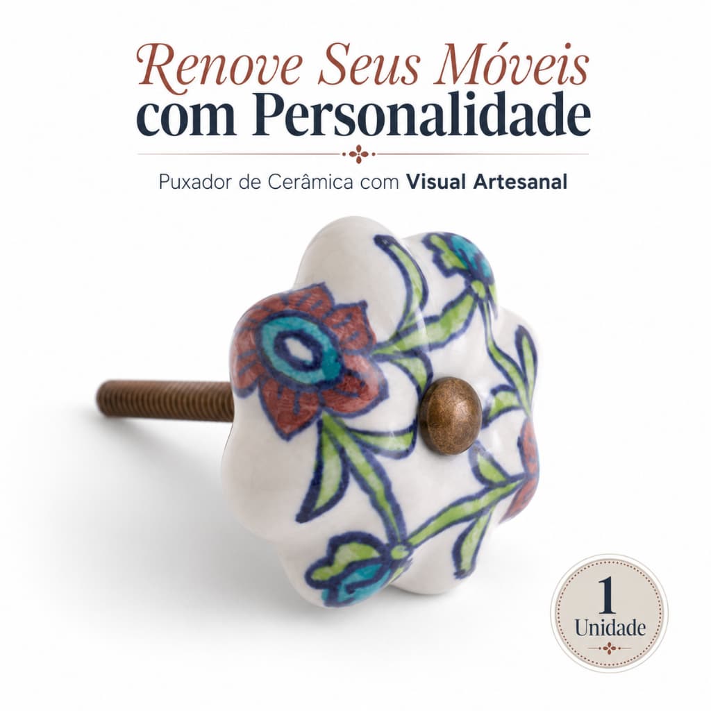 Puxador Porta Gaveta em Ceramica Branca Detalhada Pumpkin