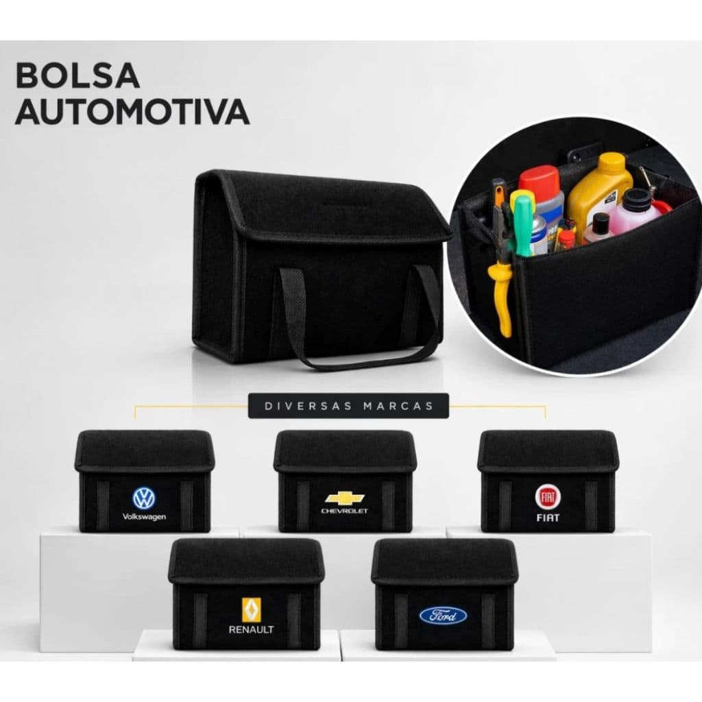 Bolsa Organizadora de Porta Malas Feita de Carpete Premium Guarda Ferramentas Automotivas Multiuso