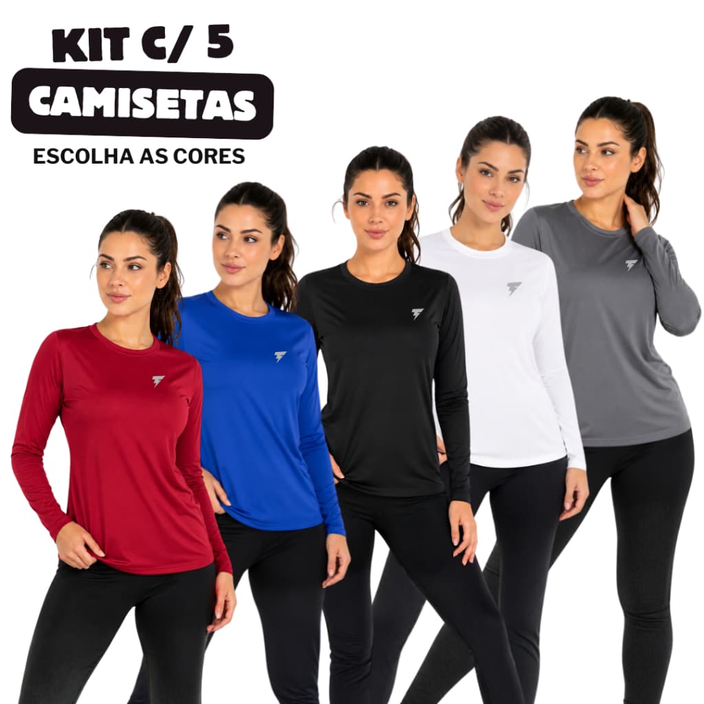 Kit 5 blusa feminina Uv Manga Longa Proteção Contra Os Raios Solares