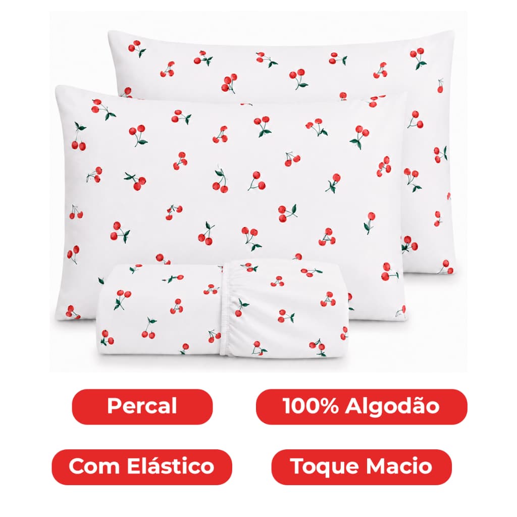 Jogo de Lençol Casal Solteiro 100% Algodão Percal 200 Fios Extra Macio Com Elástico