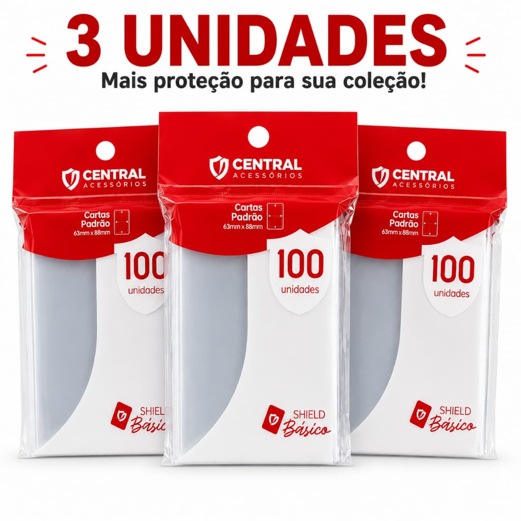 Kit 3x Sleeve Central Shield 63x88 Transparente Proteção para Cartas TCG