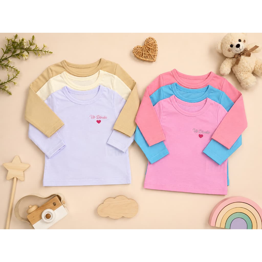 Kit 3 Blusas Infantil Menina Manga Longa Meia Malha Cores Sortidas