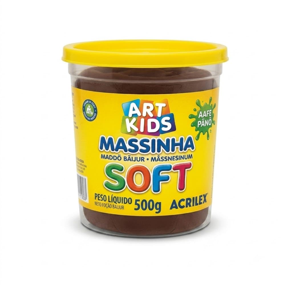 Massinha Massa De Modelar Soft Acrilex Marrom 500g Pote Escolar Infantil Atóxica Base De Amido Super Macia Cores Vivas