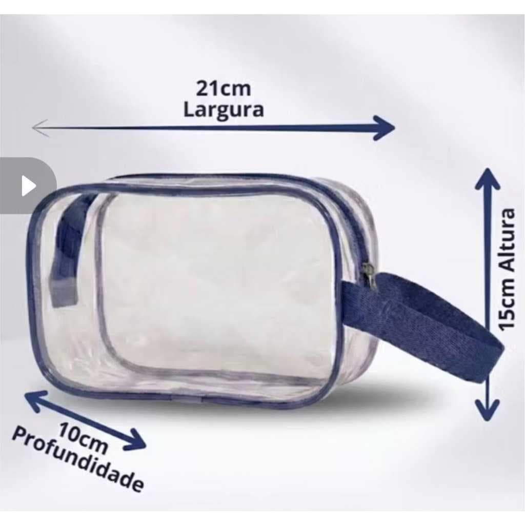 Necessaire Transparente PVC Cristal Organizadora Maquiagem Viagem Academia Higiene Impermeável 21x15x10cm