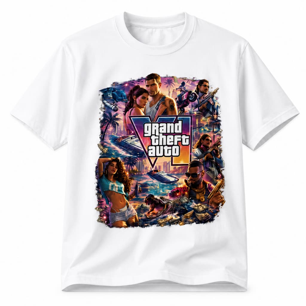 Camiseta GTA VI Gamer Algodão Premium Unissex Estampada Casual Streetwear Manga Curta Alta Qualidade