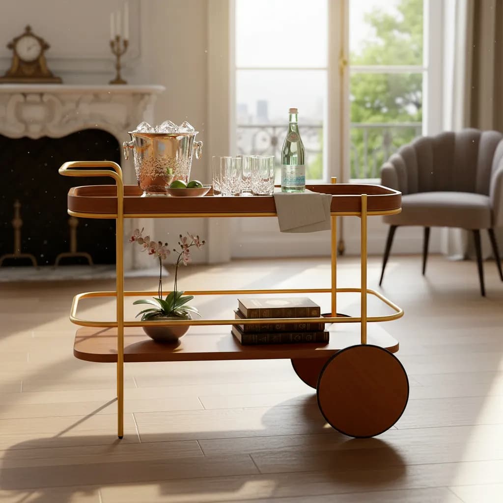 Carrinho Gourmet Bar Decorativo para Ambientes Modernos Dourado Champanhe ou Preto