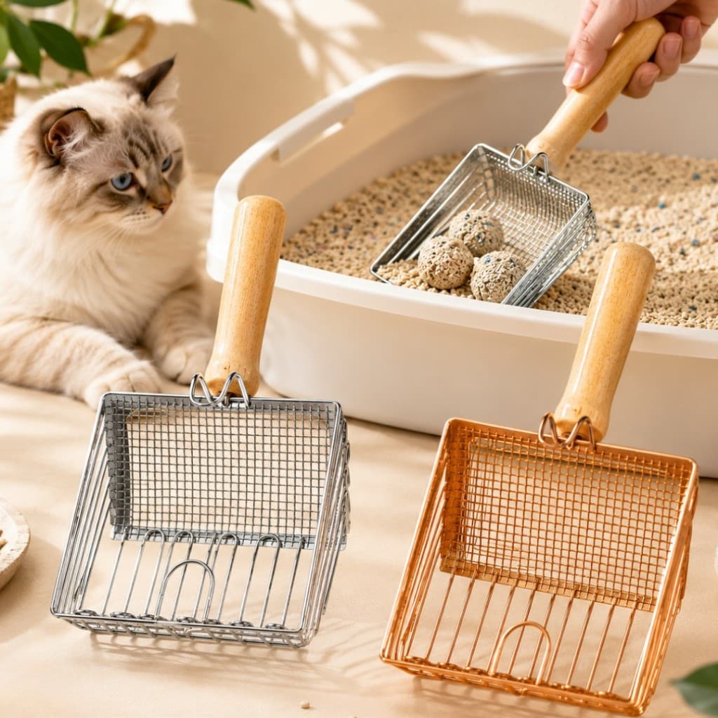 Pá Higiênica de Areia de Gato em Aço Inox Com Filtro Duplo Peneira Rápida Eficiente LR-0379