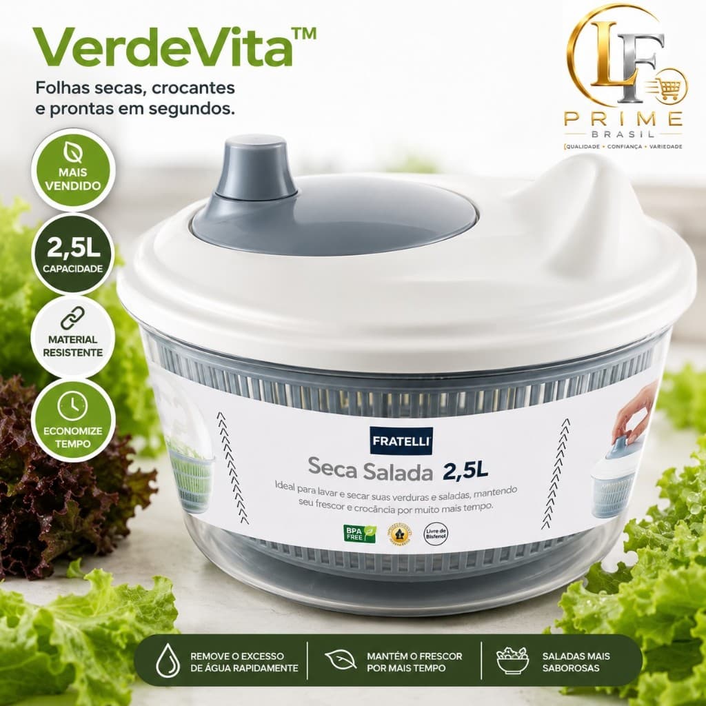 Centrífuga de Folhas e Salada Manual com Escorredor de Água – Secador de Verduras