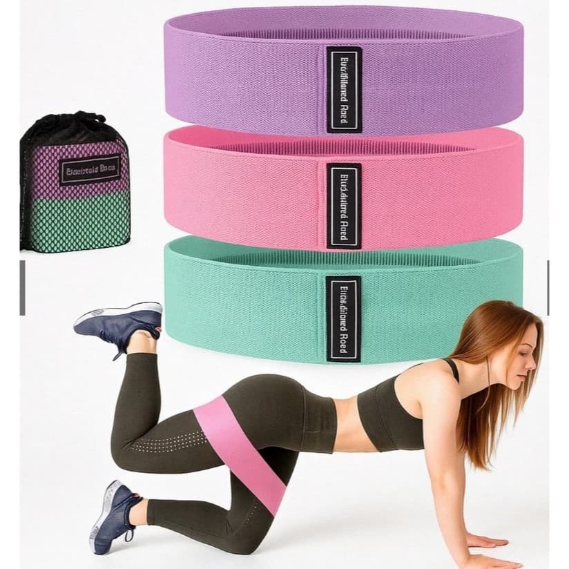 Kit 3 Faixas Elásticas Mini Band Resistência Academia Yoga e Pilates 3 Níveis de Intensidade