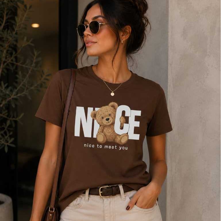 Camiseta Feminina Ursinho Tendência Blusa 100% Algodão Macio Camisa Teddy Bear Tshirt Confortável