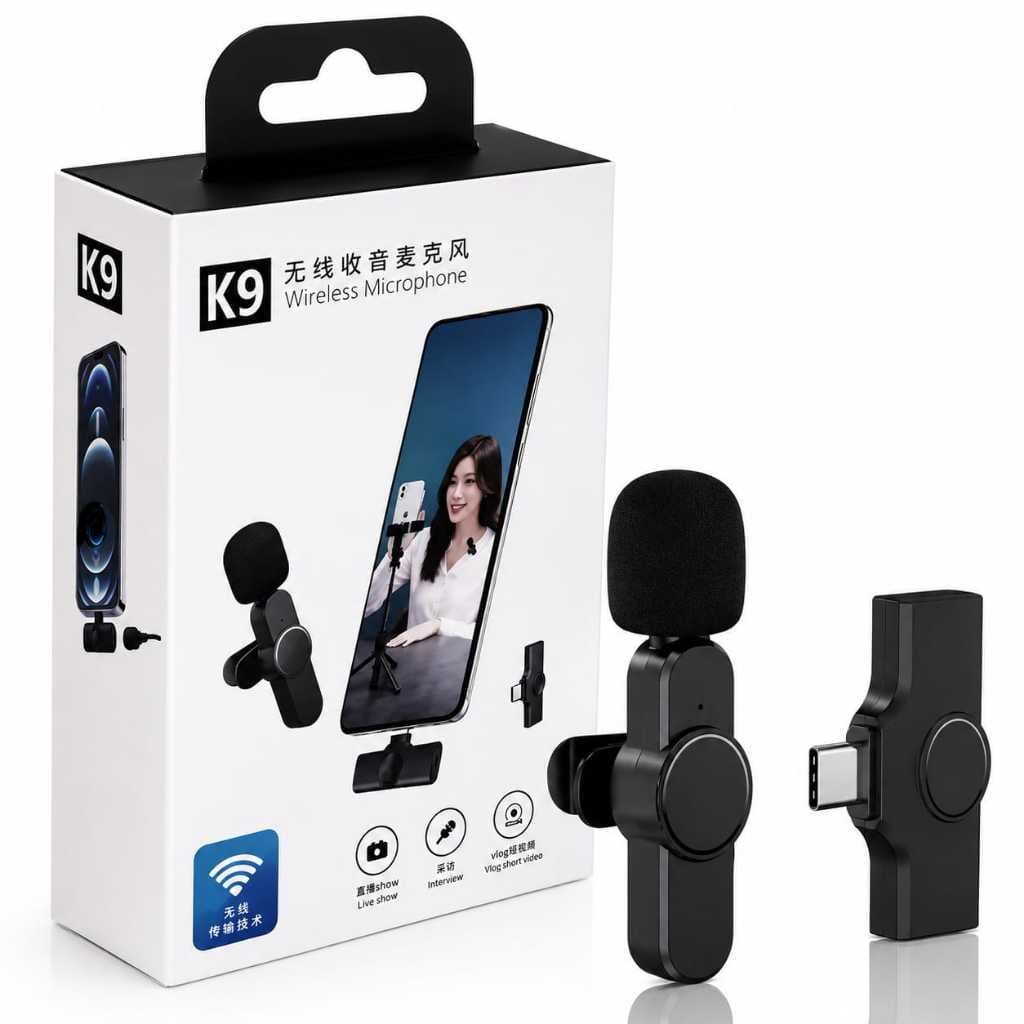 Microfone Lapela Sem Fio K9 Para Celular Type C iPhone YouTube TikTok Live