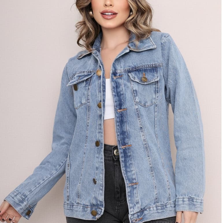 max jaqueta jeans manga longa \ Lançamento 2024 com barra moda feminina