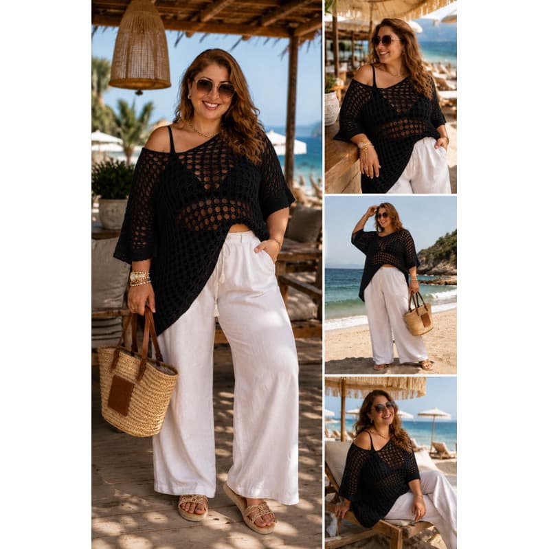 Blusa Feminina Ponto MORCEGO Crochê Estilo Saida de Praia Sobreposição Acessório Terceira PeçaPlus