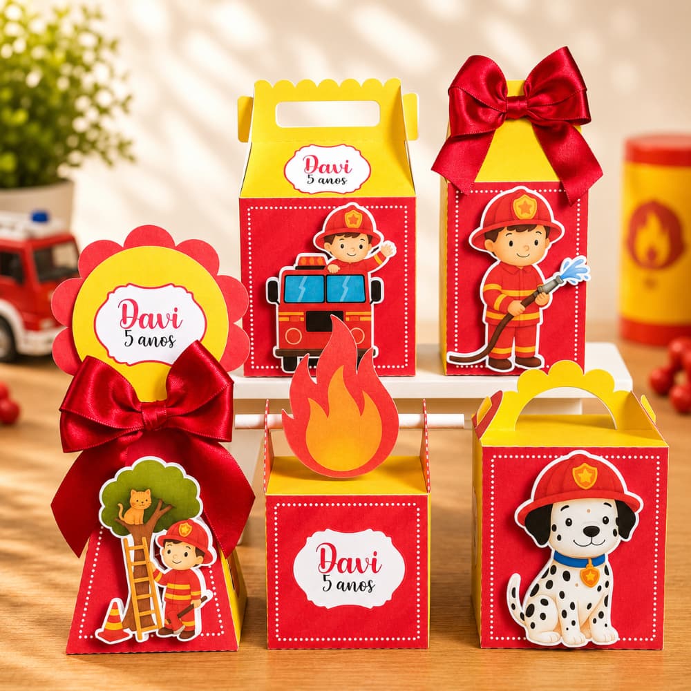 Kit Festa Bombeiro Personalizado Pegue e Monte Lembrancinhas Festa Infantil