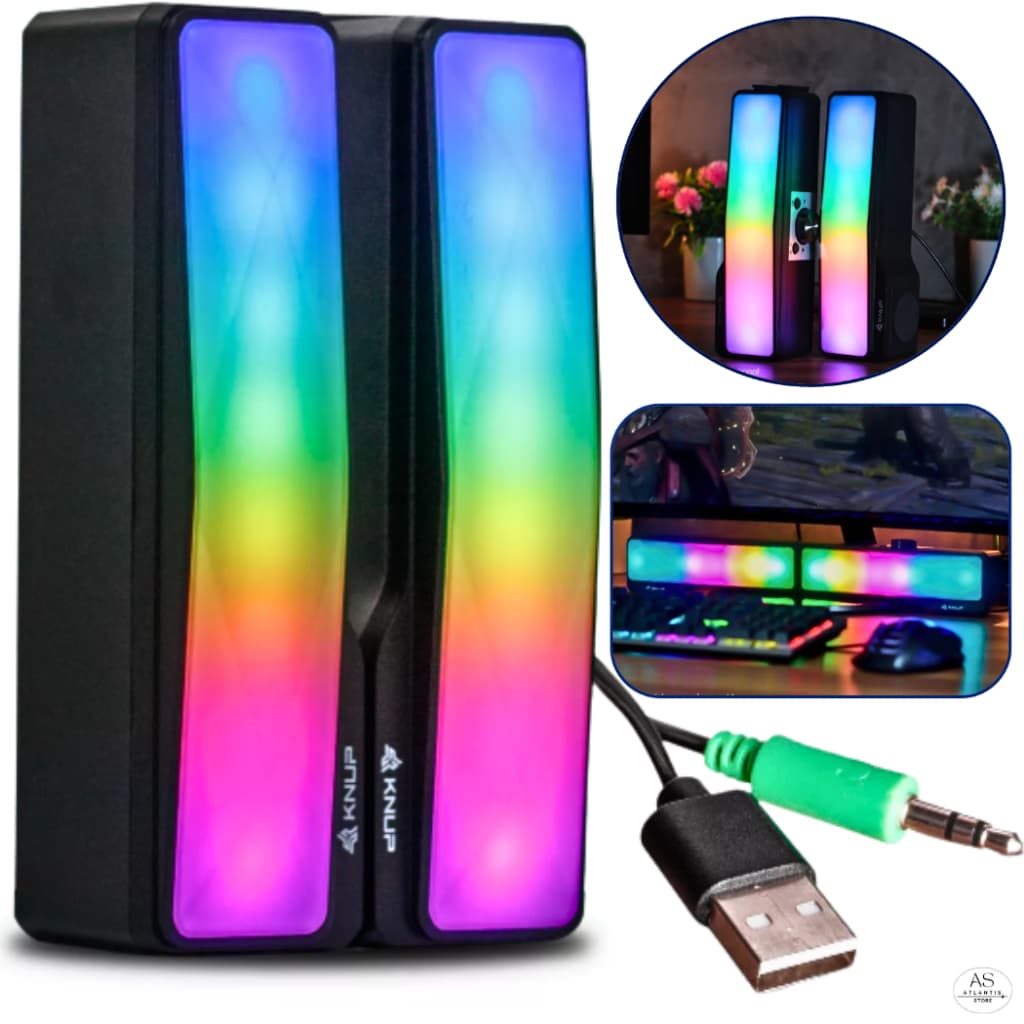 Caixa Som Caixinha Pc Computador Notebook Led Rgb P2 Usb Potente Gamer