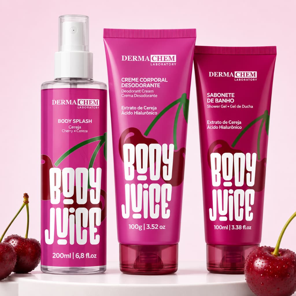 Kit Corporal Completo Cereja Dermachem Sabonete Líquido 100ml + Hidratante 100g + Body Splash 200ml