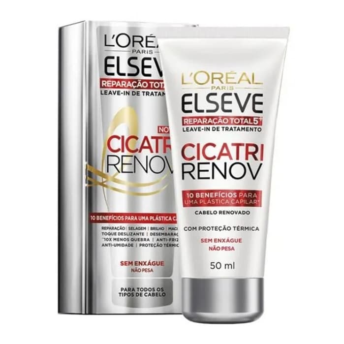 Leave-in Elseve Reparação Total 5 Cicatri Renov L'Oréal Protetor Térmico 50ml