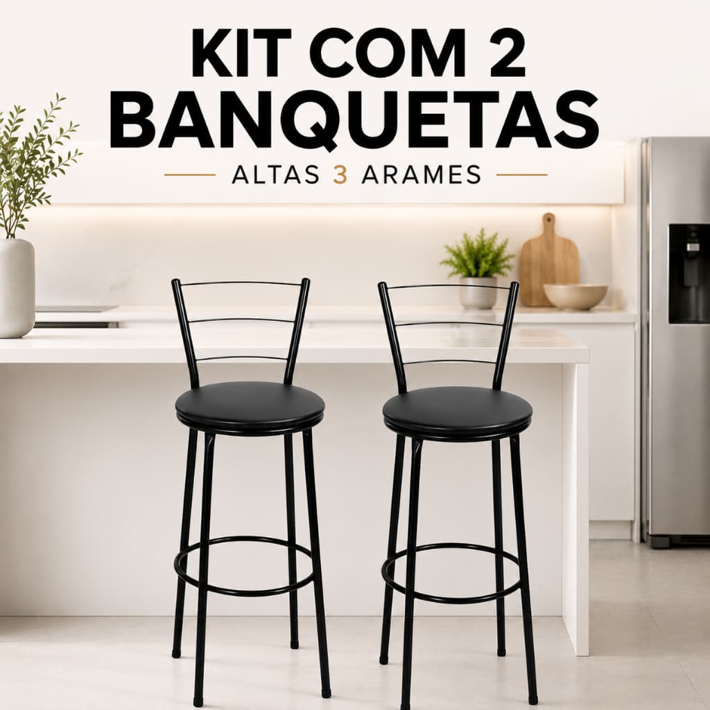 Kit 2 Banquetas Altas 3 Arames Bancada Balcão Cozinha Americana Área Gourmet Bar Bistrô