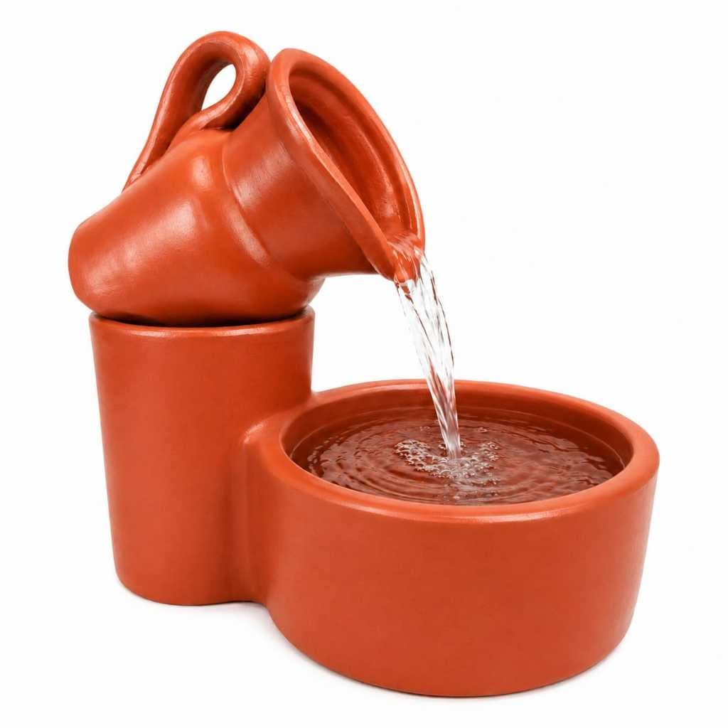 Fonte de Água Decorativa de Barro Com Bomba Bebedouro Pet Mesa Santa Ceia Artesanal 32cm Alta Qualidade