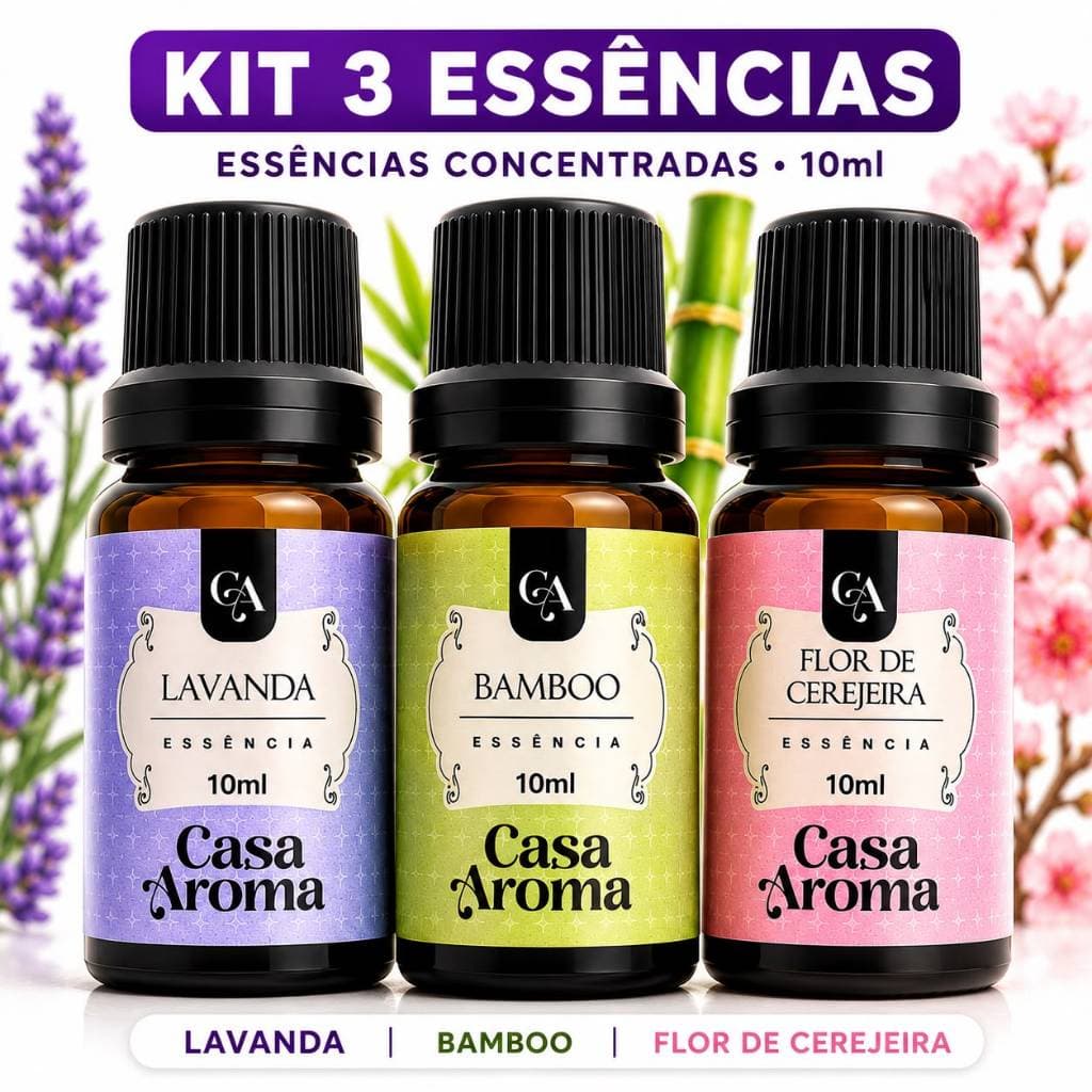 Kit 3 Essências Concentrada para Difusor LAVANDA, BAMBOO, FLOR DE CEREJEIRA,  aroma e fragância 10ml