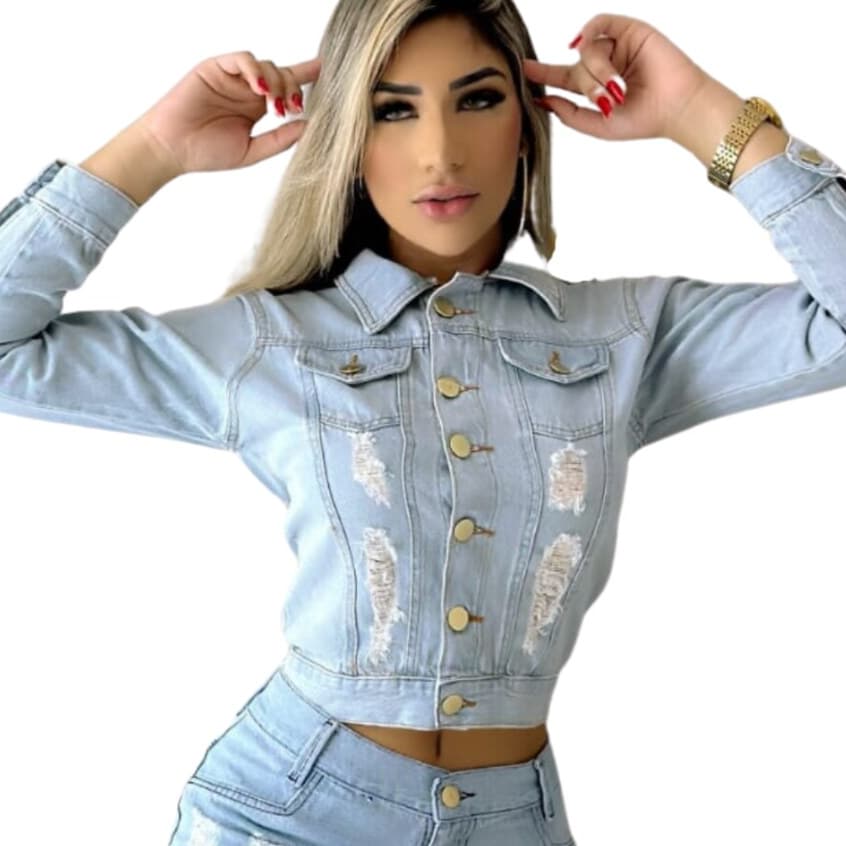 Jaqueta Feminina Jeans CLARO Com Detalhes Destroyed, DIA-A-DIA, LOJA  ROSE