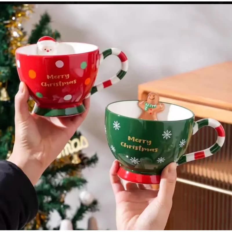 TIGELA CANECA DE NATAL EM CERÂMICA 500ML PAPAI NOEL BISCOITO DE GENGIBRE PRESENTE NATALINO