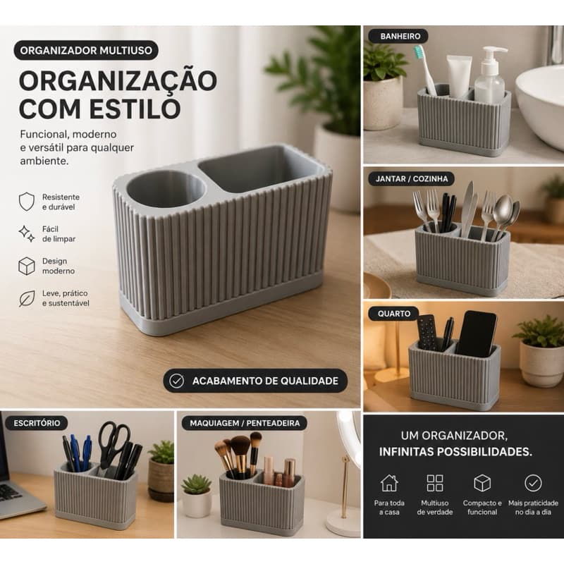 Organizador Multiuso para Banheiro Cozinha Escritório Porta Escovas Porta Talheres Porta Objetos Impressão 3D Premium