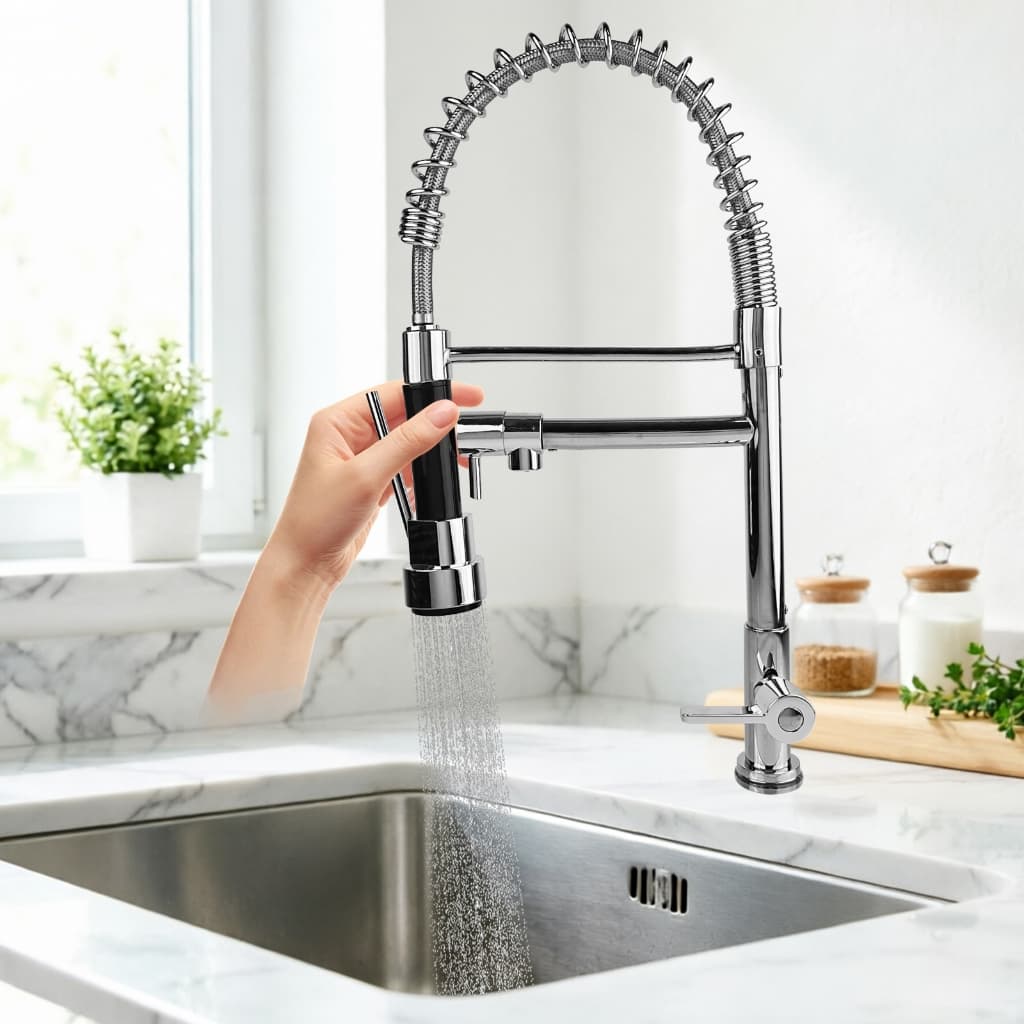 Torneira de mola água fria única, torneira cozinha bancada com bico retrátil