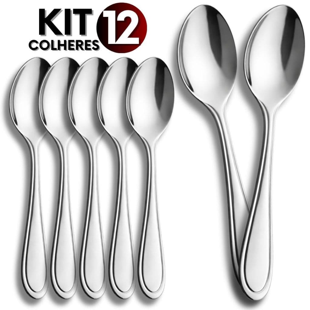 Kit 12 Colher de Sobremesa Aço Inox 13,5cm Forte e Durável Perfeita para Cozinha Dia a Dia