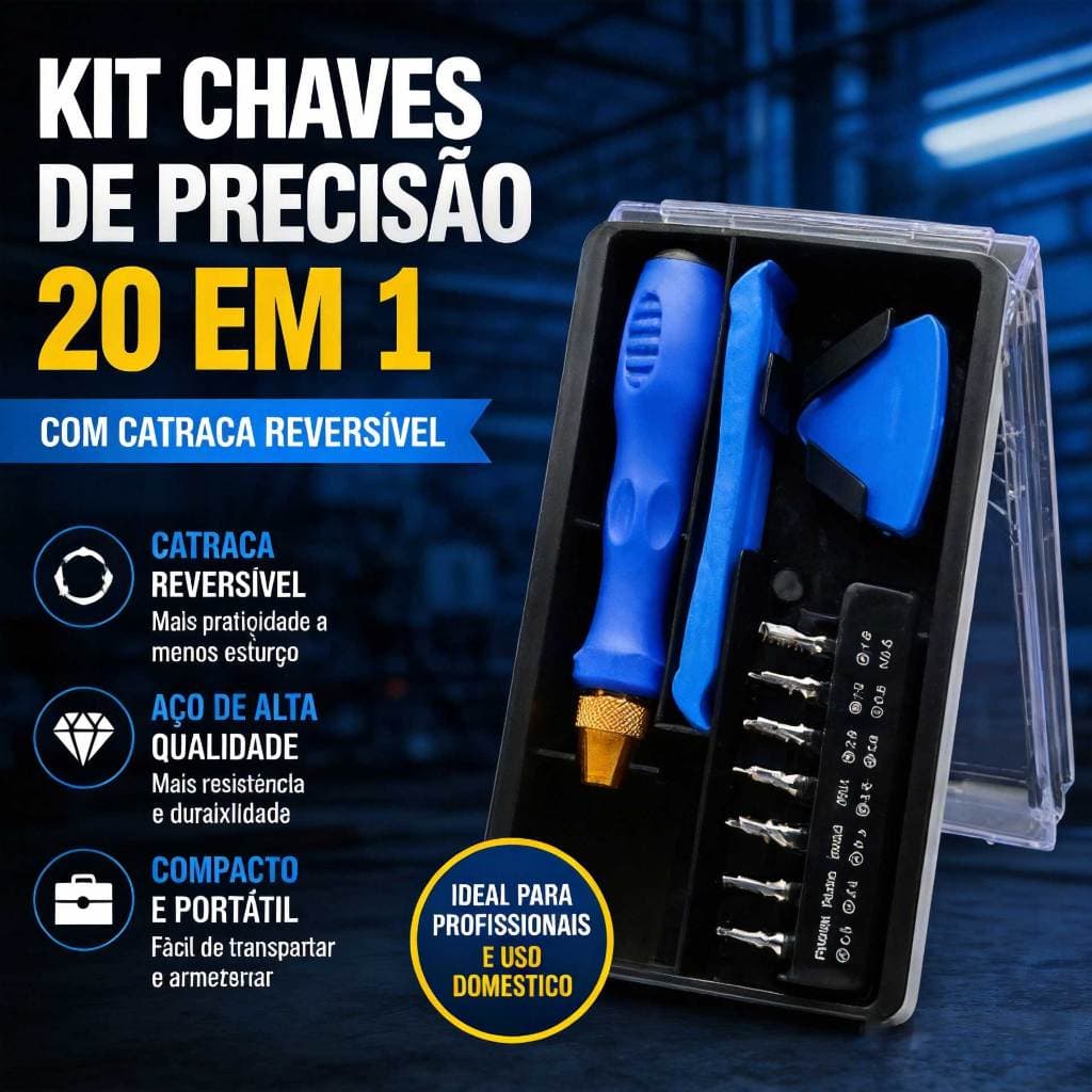 Kit Chaves de Fenda Precisão 20 em 1 com Catraca Cabo Reversível para Eletrônicos Celular Notebook Relógio