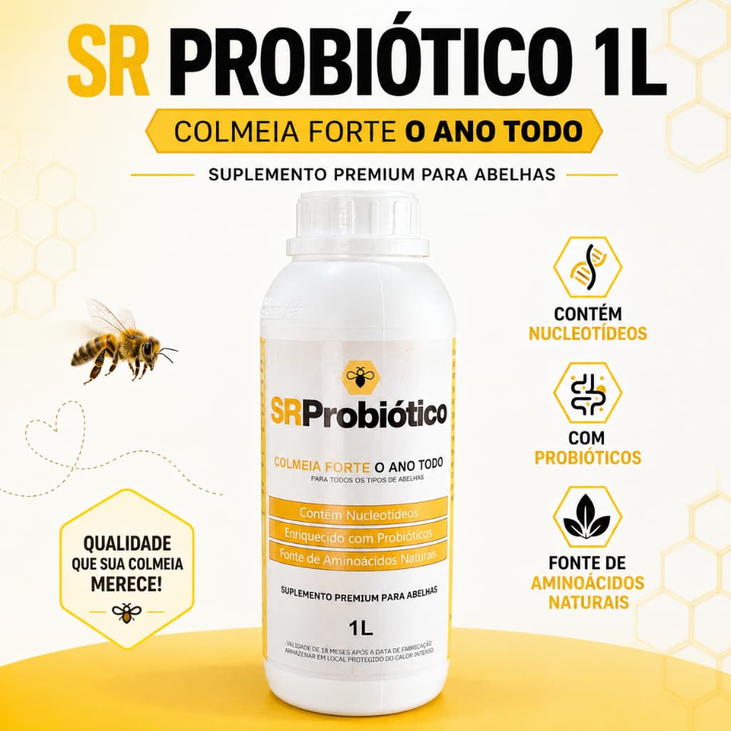 Suplemento SR Probiótico 1L Para Abelhas Melíferas Com ou Sem Ferrão NOVA EMBALAGEM