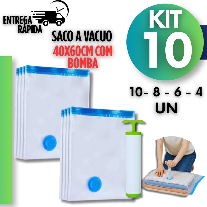 Sacos a Vácuo Multiuso 40x60 Organizador de Mala + Bomba de Ar