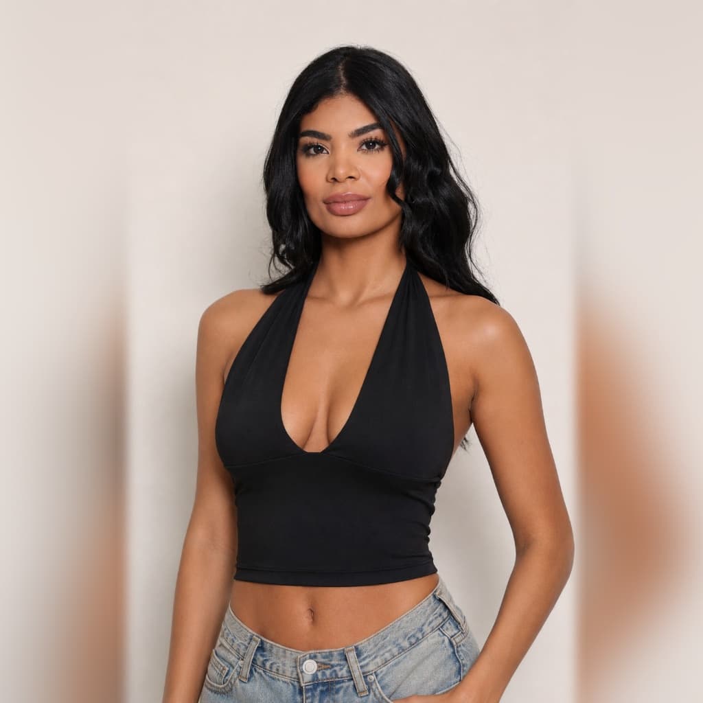 Blusa Frente Unica com Amarração no Pescoço