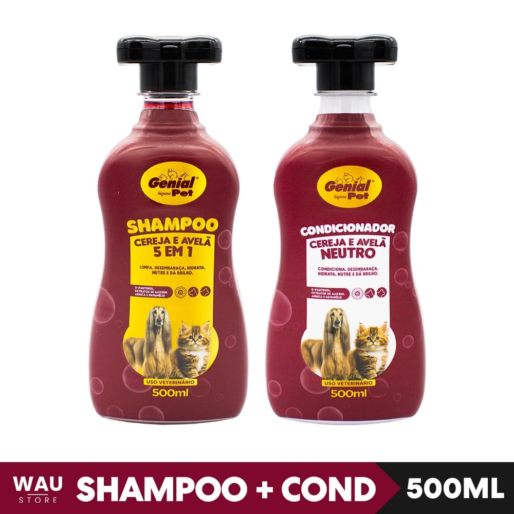 Kit Shampoo e Condicionador Cachorro 500ml Cereja e Avelã Gato Genial Pet Banho e Tosa Pet