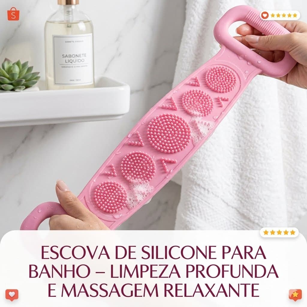 Escova De Silicone Para Banho Dupla Face Esfoliante E Massageadora De Costas