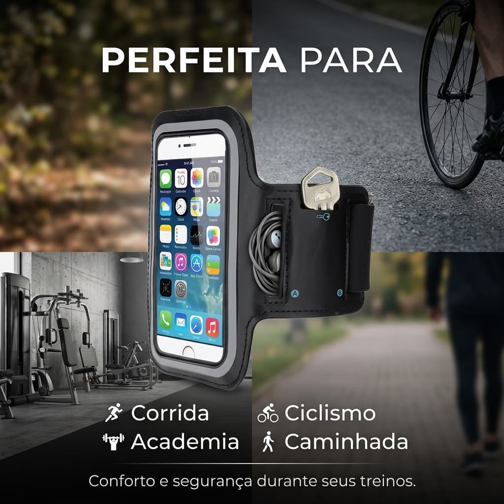 Braçadeira Armband Para Celular Corrida Capa Braço Suporte Academia Impermeável com Porta Chave Tamanho universal até 6"