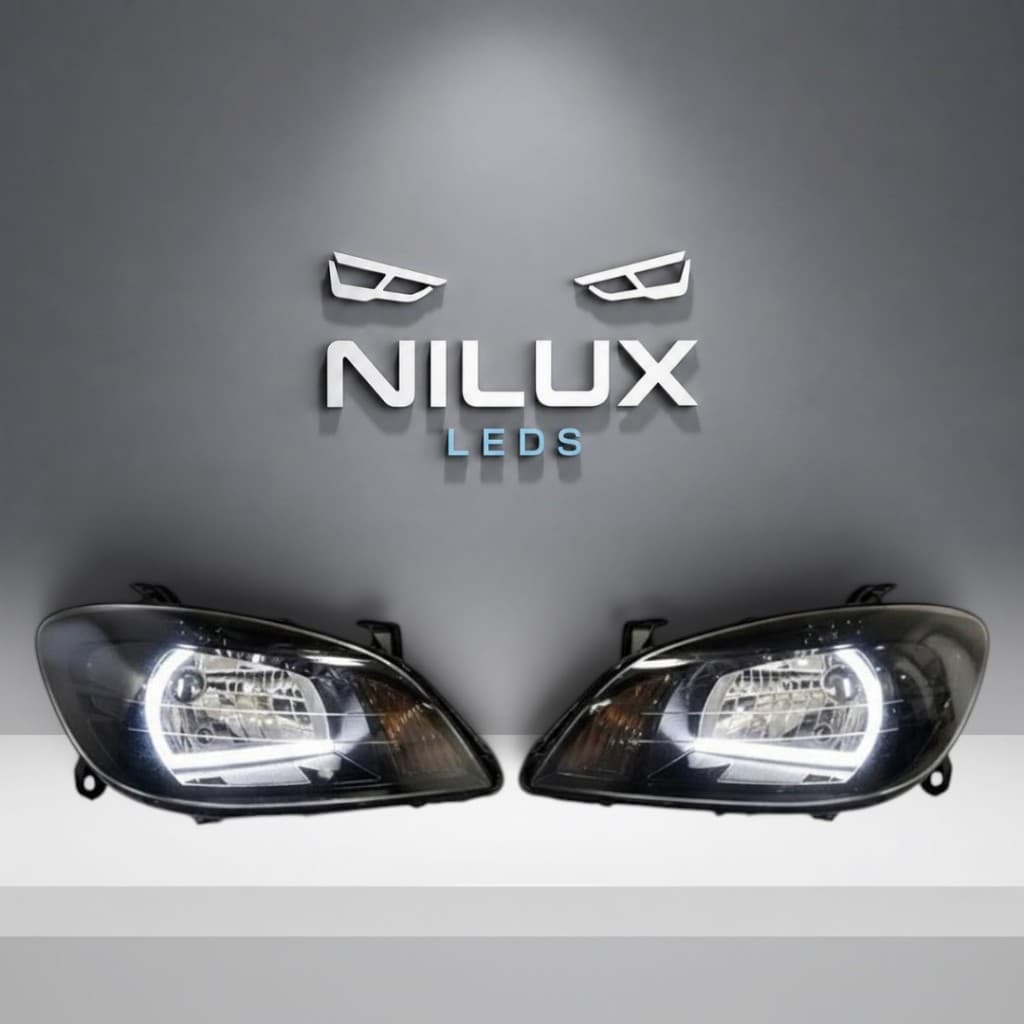 Par Faróis GM Celta Prisma Angel Eyes LED DRL Máscara Negra Novo Personalizado