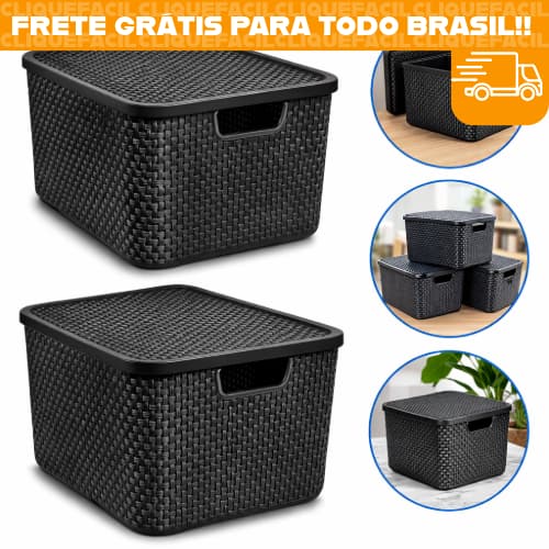Cesto Organizador Rattan 7 Litros Com Tampa Caixa Organizadora Multiuso Para Closet Armário