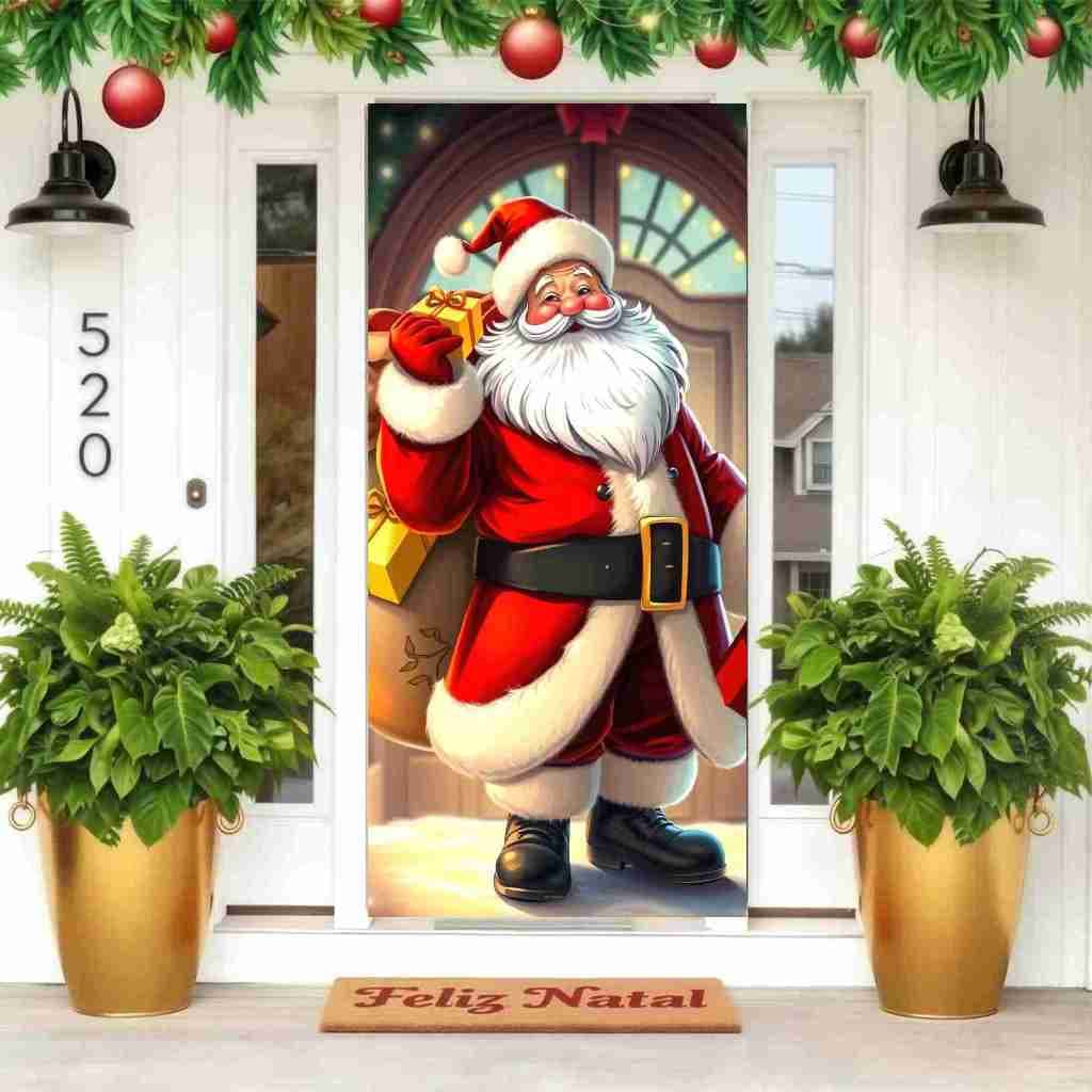 Capa Decorativa Para Porta Decoração De NATAL/FESTA JUNINA 2,10x0,85 Papai Noel Painel Tecido