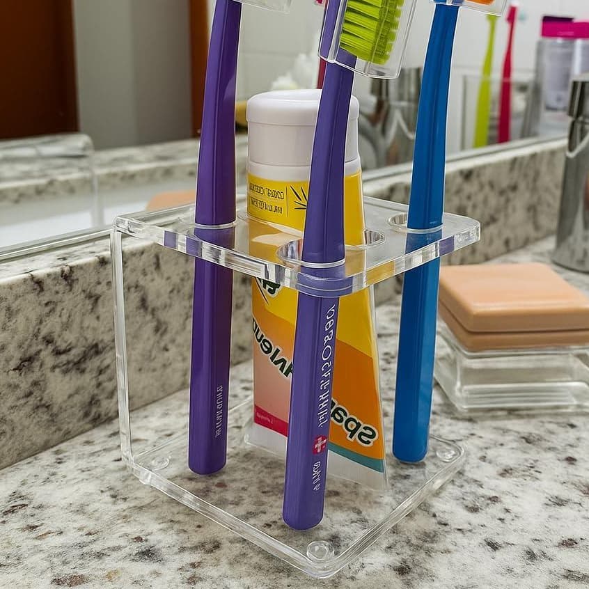 Suporte Para Escova E Pasta De Dentes Em Acrílico Cristal Organizador Porta Escovas