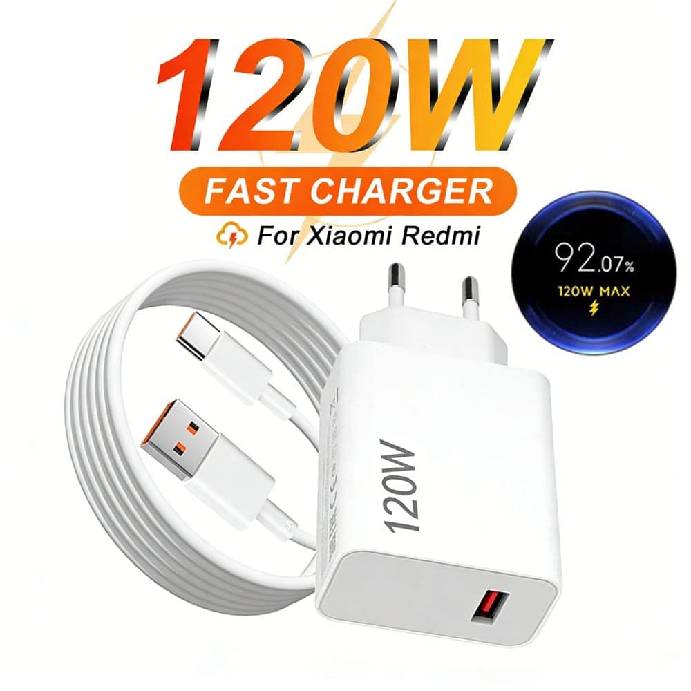Carregador Turbo 120W Fonte e Cabo Tipo C 6A Ativa Mi Turbo Charge Compatível Com Xiaomi