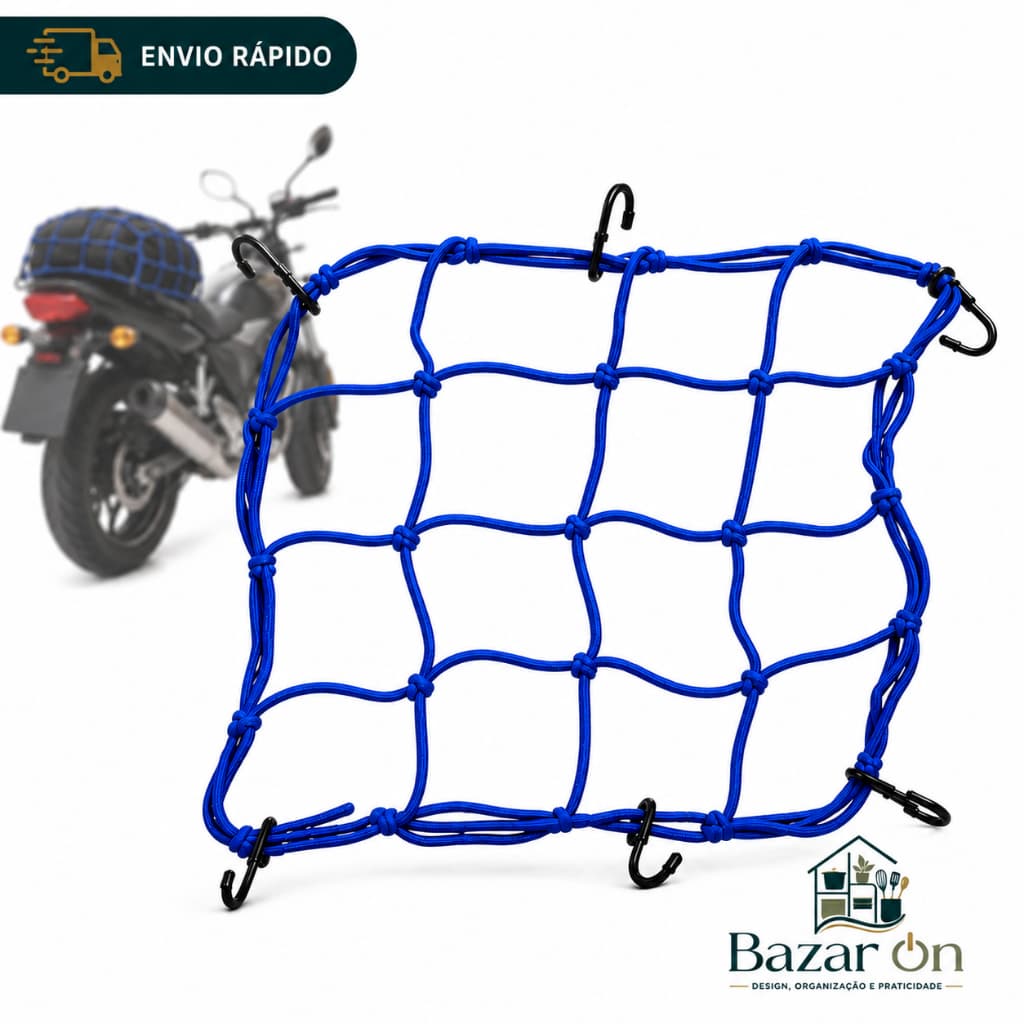 Rede Aranha Moto Bicicleta 30x30 Bagageiro Capacete Elastico Com Ganchos Multiuso Transporte Carga
