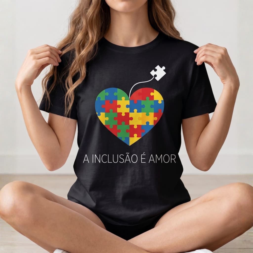 Camiseta TEA Autismo Coração Puzzle Conscientização Inclusiva Algodão