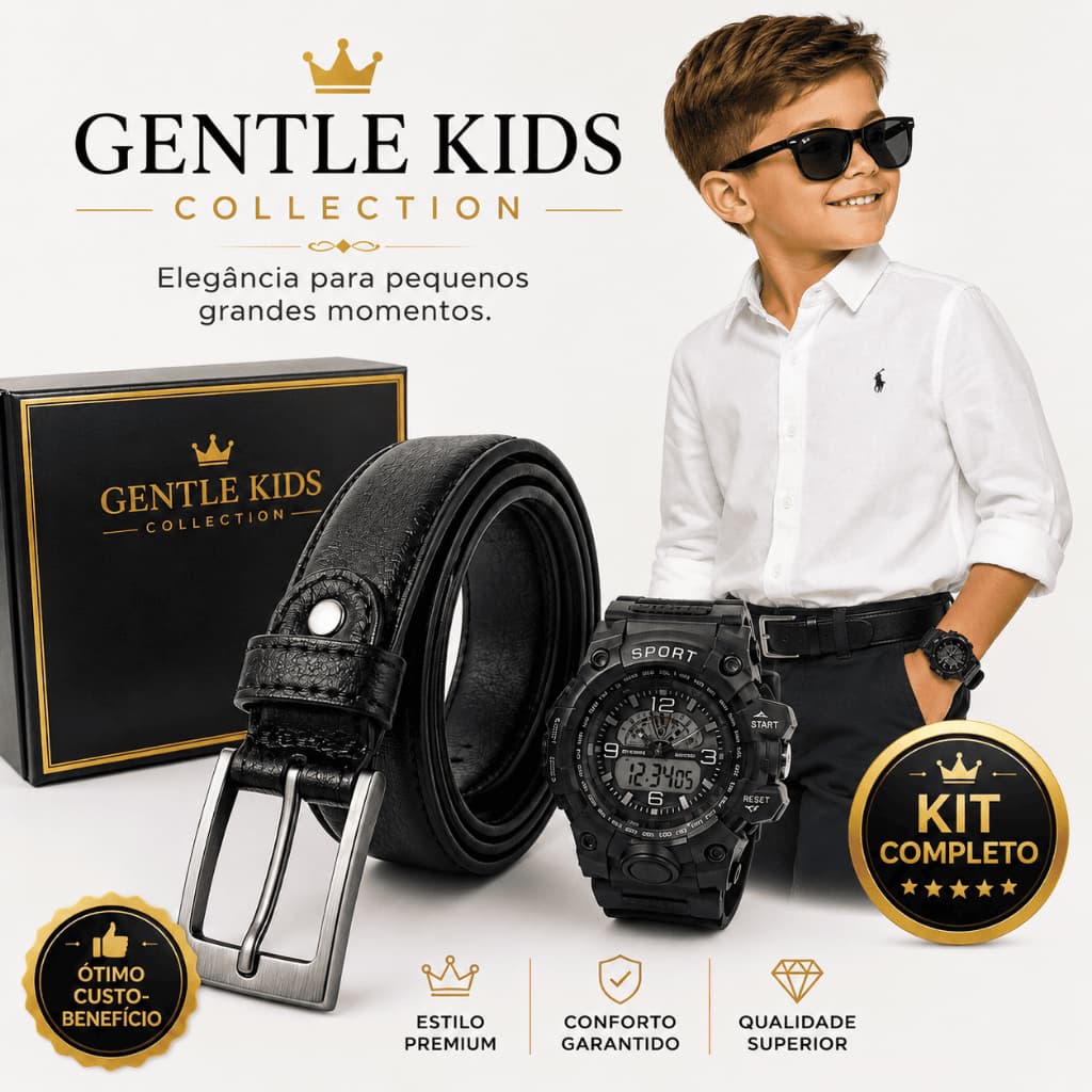 Kit Cinto Masculino Infantil Couro Premium +  Couro Ajustável Relogio Digital Criança Menino Kids