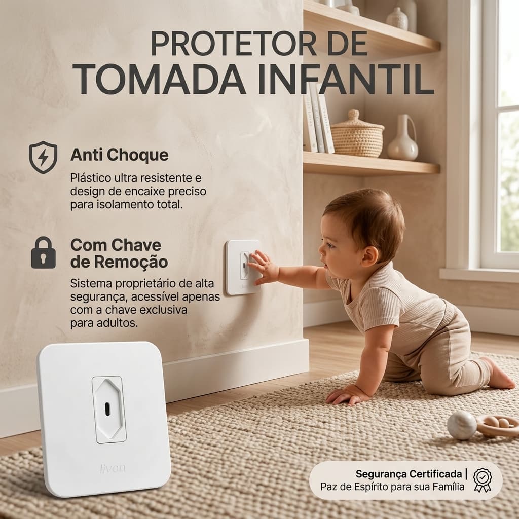 Kit Protetores de Tomada Infantil Com Chave Anti Choque Segurança para Bebês