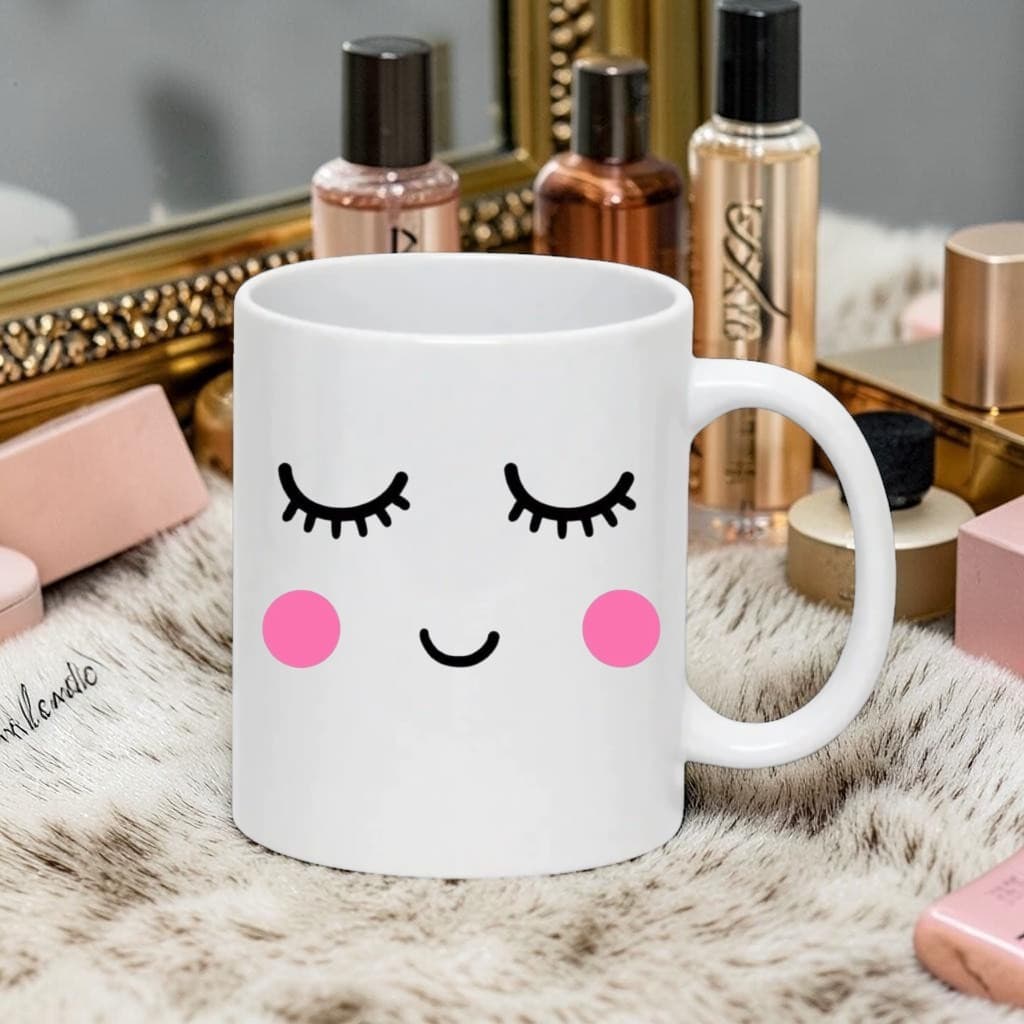 caneca cilios com blush rosinha super delicada elegante utensilios de cozinhas