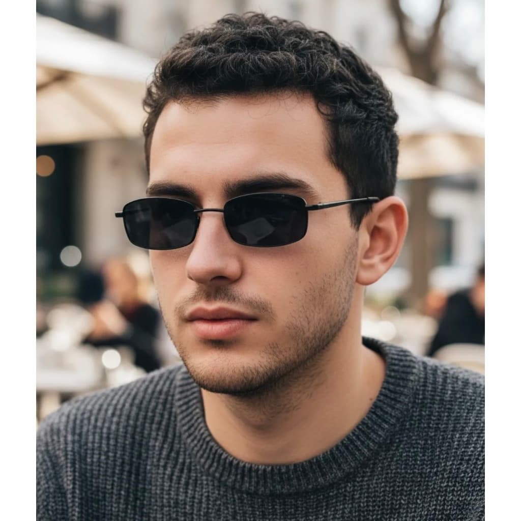 Óculos De Sol Austin Quadrado Fino Vintage Preto Premium Masculino Feminino Uv400