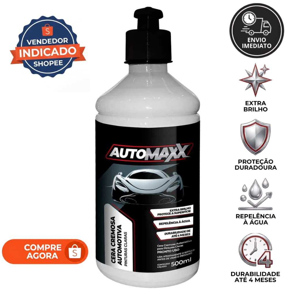 Cera Cremosa Automotiva Brilho Total Para Carro Moto Caminhão Pintura Clara 500ml Tira Encardido Evita Amarelado